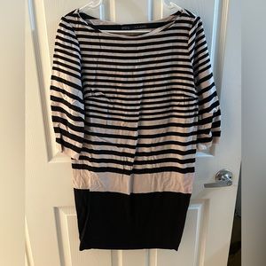 ZARA BASIC Striped Black & Beige Dress